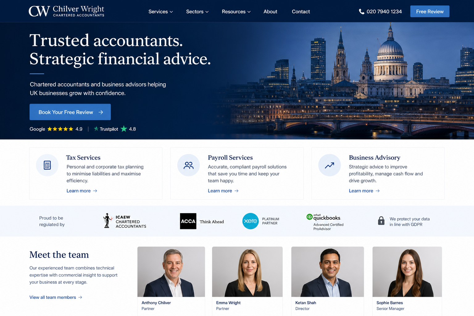Finance & accounting — advisory positioning, compliance cues, and lead capture